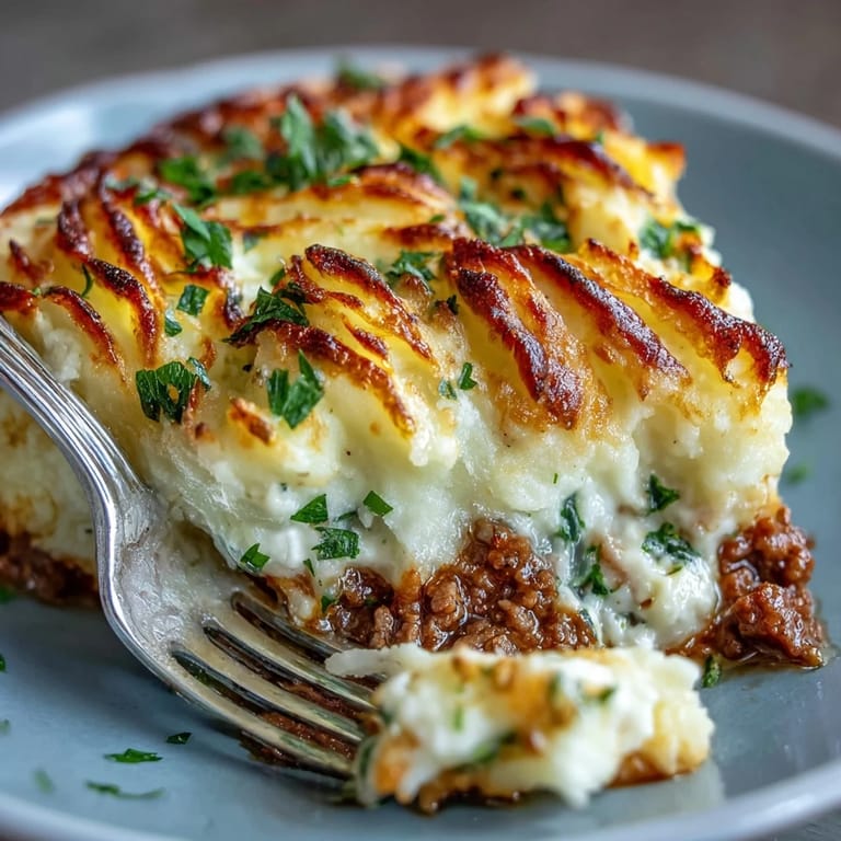 Savory Shepherd's Pie with Cauliflower Mash, featuring tender ground lamb, vegetables, and a lighter cauliflower topping for a healthier twist.