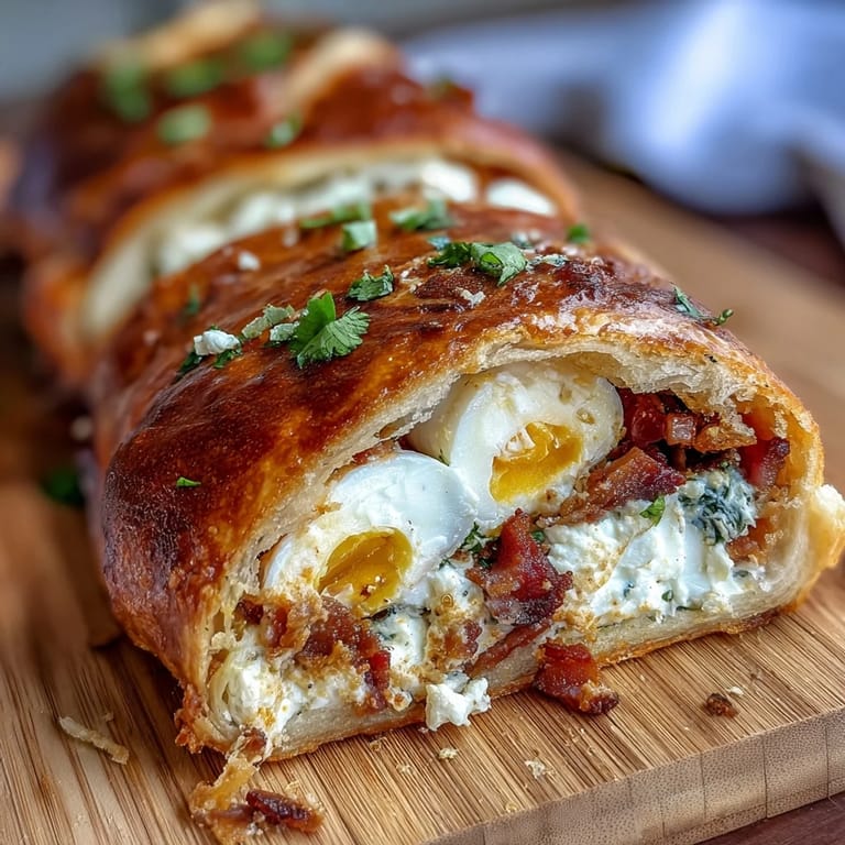 Rich, flaky pastry filled with creamy ricotta, spinach, and savory ham, showcasing whole hard-boiled eggs.