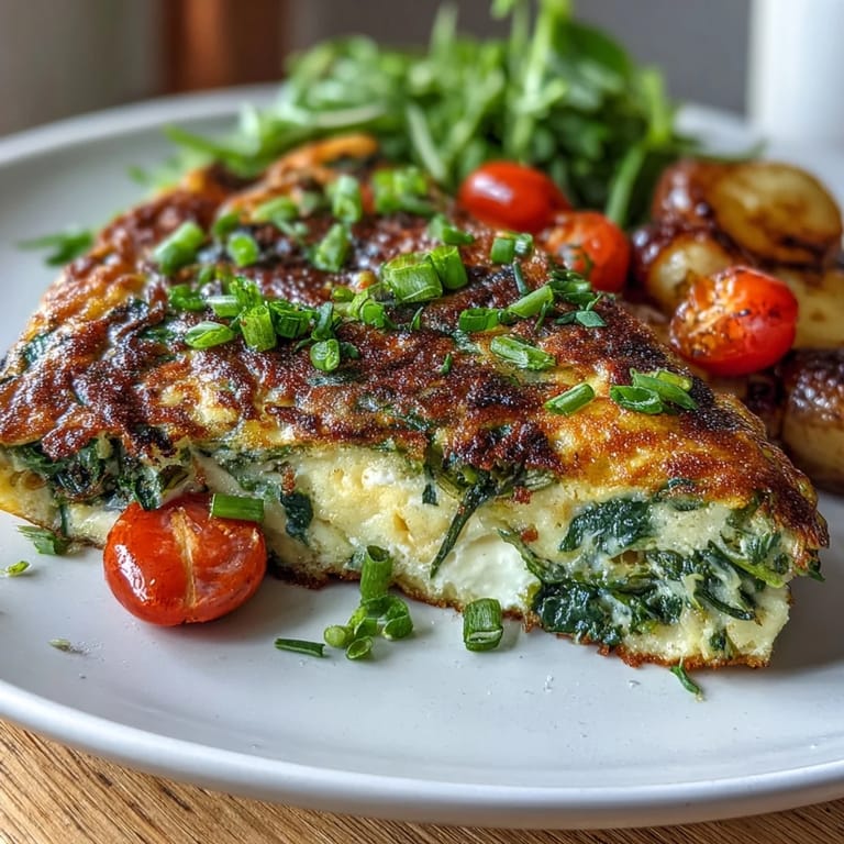 Fluffy egg frittata loaded with tender asparagus, creamy goat cheese, zucchini, and spinach—a perfect vegetarian main dish.