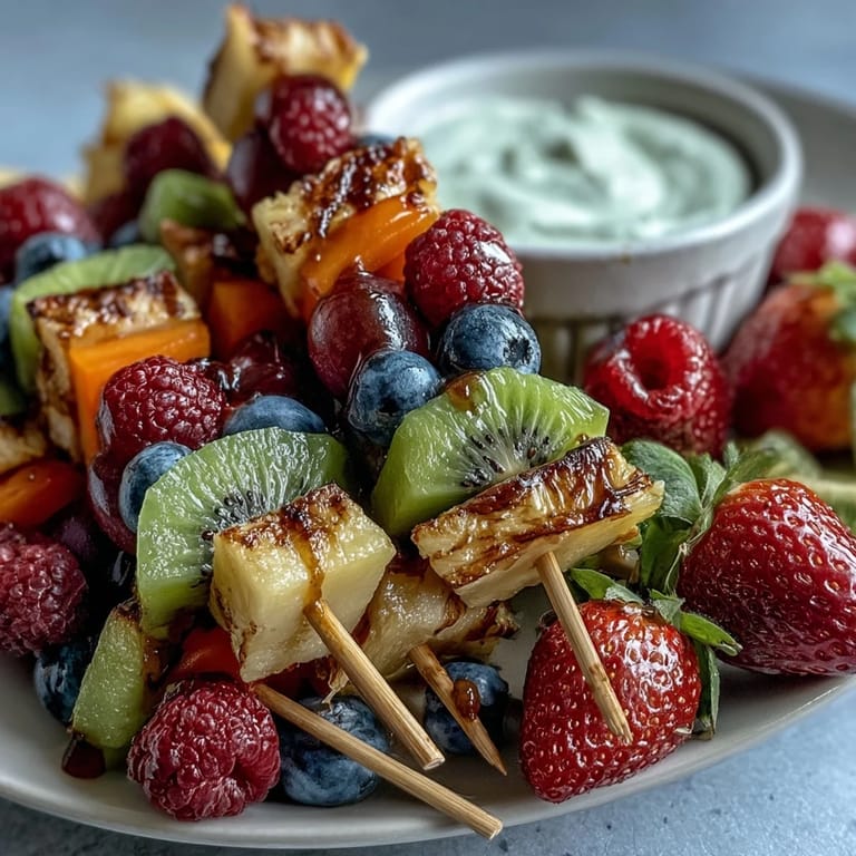 Fun Kid Lunch Bento Box with Fruit Skewers and Dip: vibrant lunchbox with juicy fruit skewers, smooth vanilla yogurt dip, and crunchy vegetable sticks—perfect for kids.