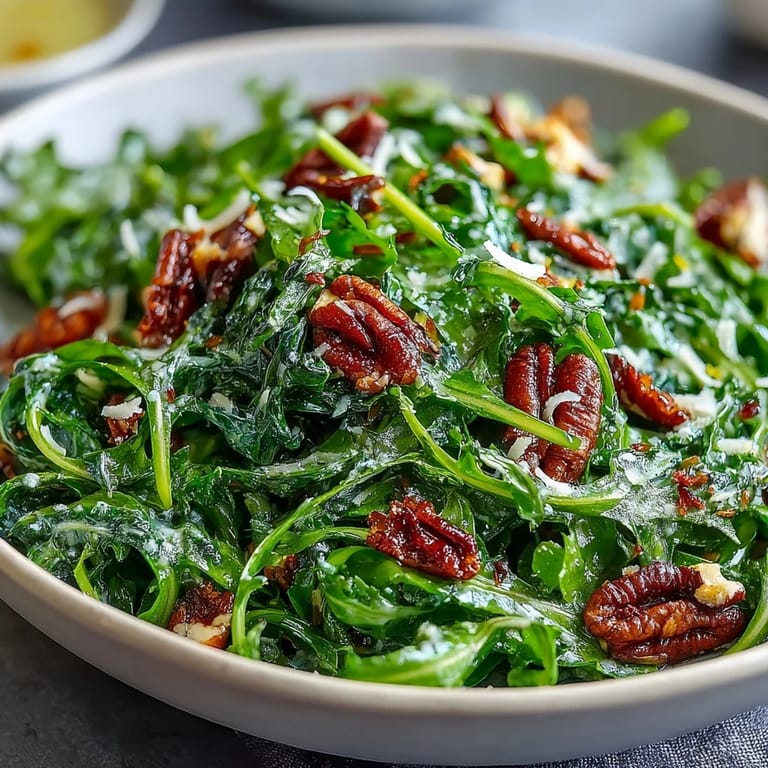 Bright, peppery arugula tossed in tangy lemon vinaigrette and garnished with shaved Parmesan for a refreshing, light dish.