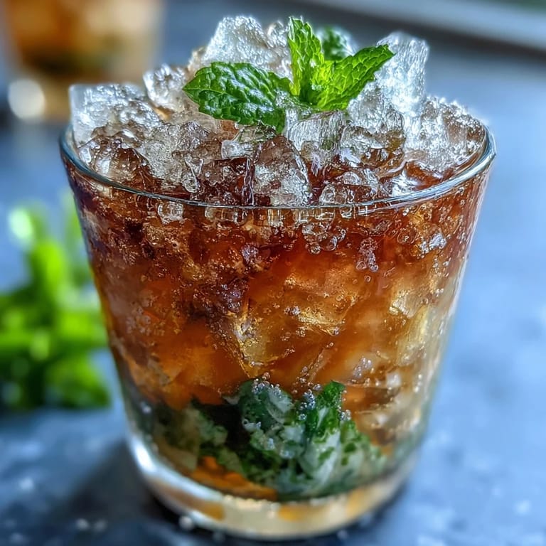 A refreshing non-alcoholic Kentucky Derby Mint Julep Mocktail with vibrant green mint leaves and sparkling water over crushed ice