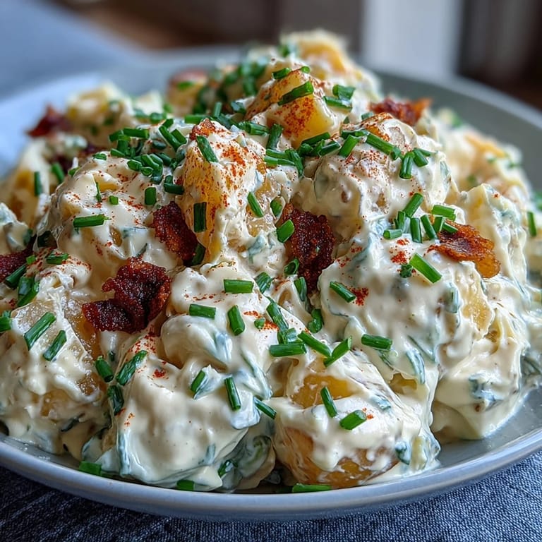 Classic deviled egg potato salad features chopped hard-boiled eggs, crunchy celery, and a zesty mustard-mayonnaise dressing in every bite.