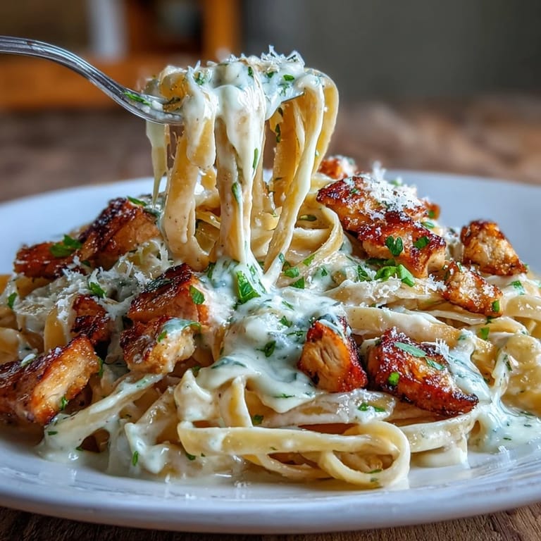 A close-up of Low Calorie Chicken Alfredo, showcasing its rich, creamy texture.