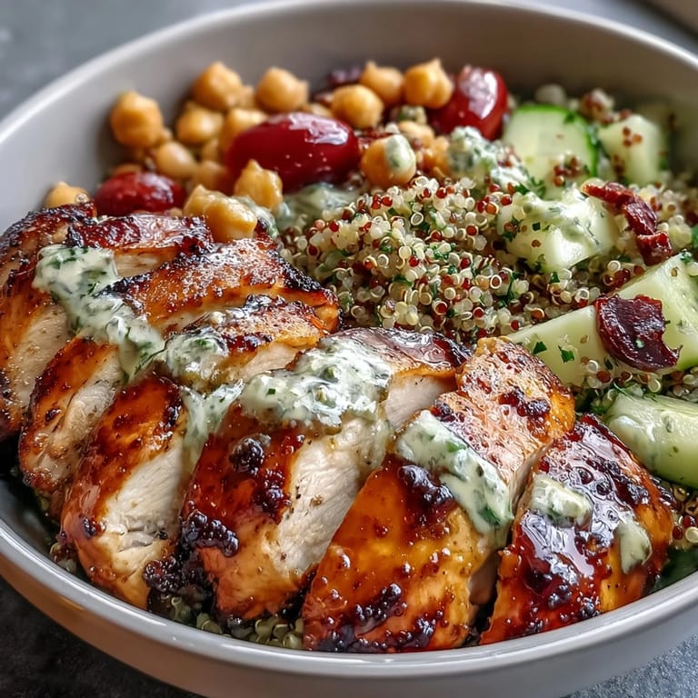 Fresh diced vegetables and seasoned sliced chicken crown hearty High Protein Lunch Prep Bowls.