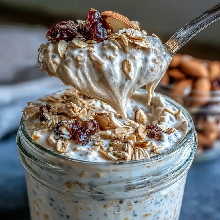 Healthy high protein overnight oats for fat loss, garnished with almonds.