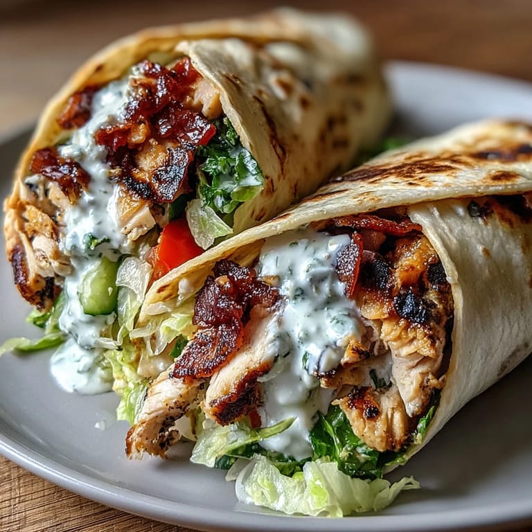 Colorful chicken wraps filled with crunchy veggies, tender chicken breast, and a light yogurt dressing—perfect for a healthy lunch.