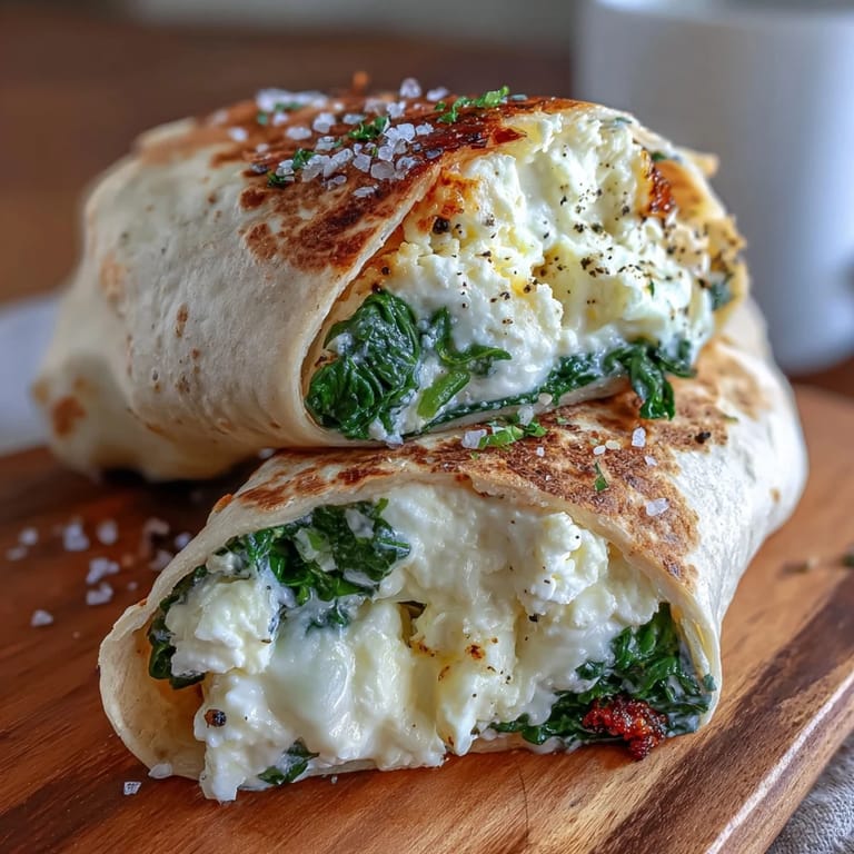 Healthy 5-minute egg white breakfast wrap loaded with spinach, cheese, and wrapped in a warm tortilla for an easy start.
