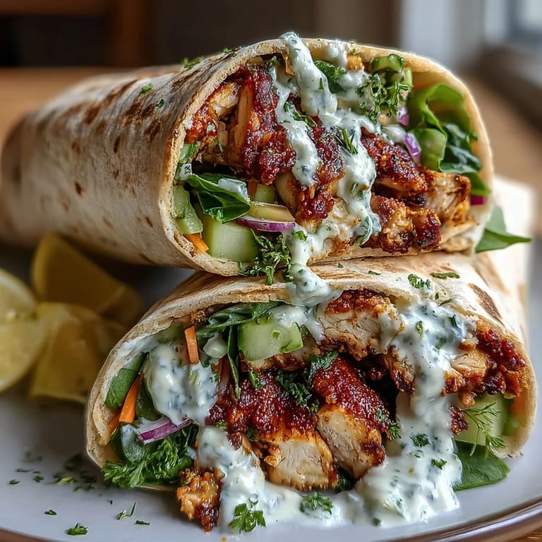 High protein chicken wraps meal prep: protein-packed grilled chicken, fresh vegetables, and tangy yogurt sauce in whole wheat tortillas.