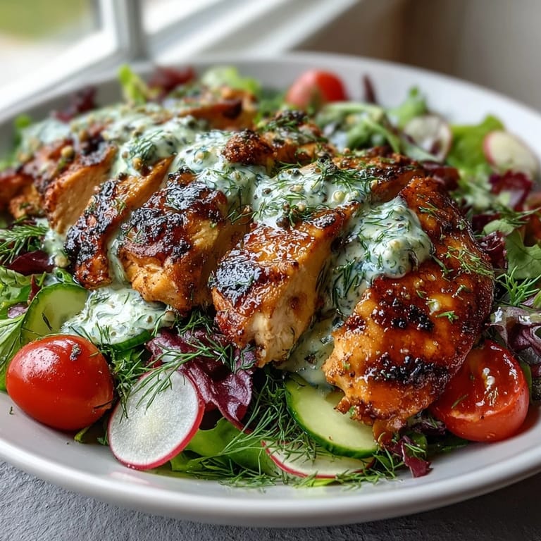 Fresh and protein-packed, this spring chicken bowl features juicy grilled chicken, crunchy cucumbers, and cherry tomatoes over a bed of leafy greens.