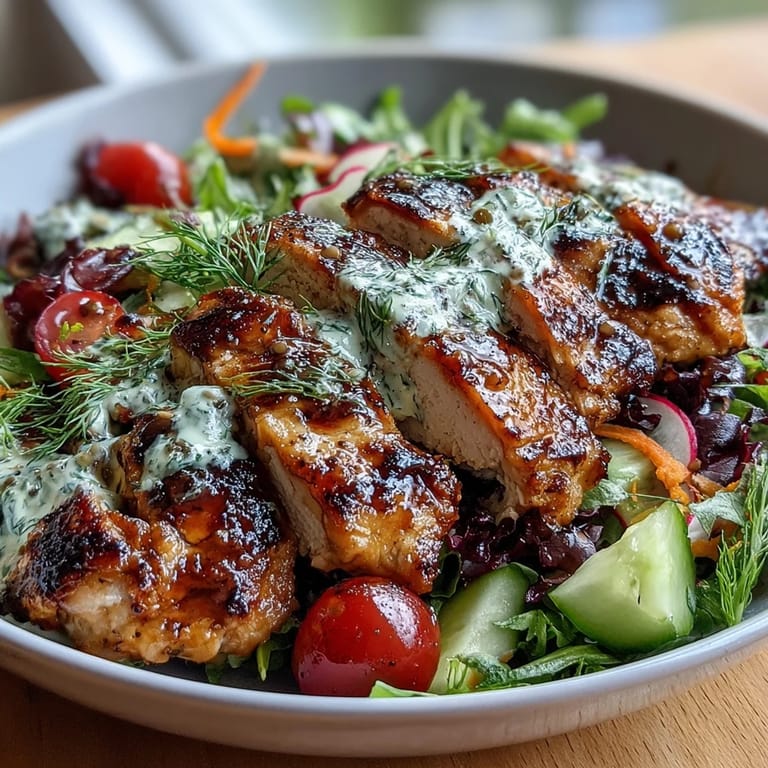 Bright and satisfying, this low-calorie chicken bowl combines savory grilled chicken with fresh spring vegetables and a creamy, tangy yogurt dressing.