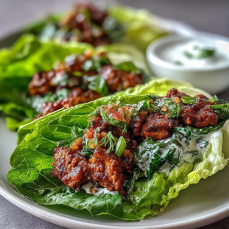 Colorful High Protein Lettuce Wrap Tacos featuring tender beef, zesty salsa, and crunchy lettuce for a satisfying gluten-free dinner.  