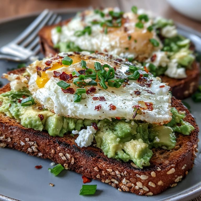 Protein-packed breakfast featuring light, airy egg whites atop mashed avocado on crisp whole grain toast, drizzled with olive oil.