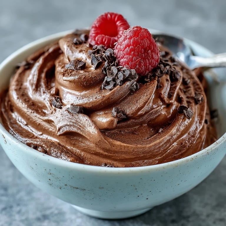 Rich chocolate yogurt mousse with a hint of sweetness, perfect for a healthy, protein-packed snack.