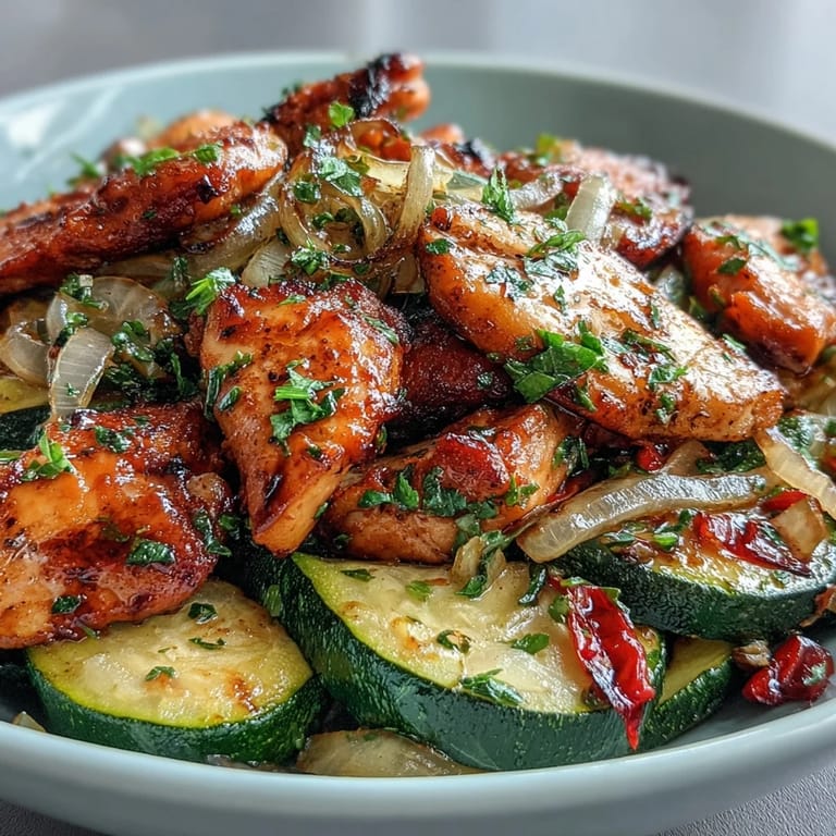 Nutritious High Protein Zucchini Bowl with bell peppers, onions, and fresh herbs for a satisfying, low-calorie dinner.