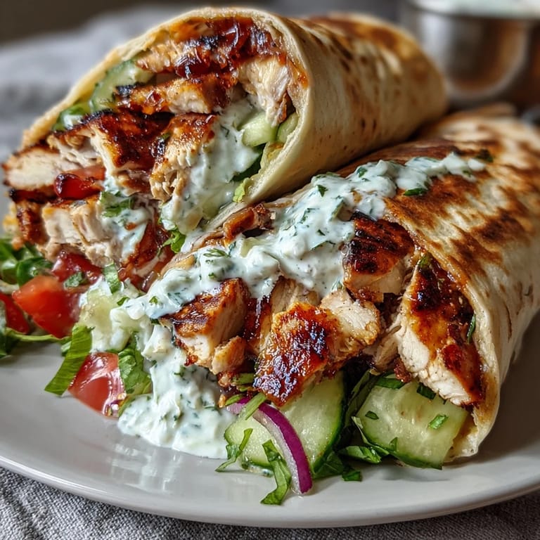 Fresh and flavorful high protein chicken wrap with yogurt sauce, packed with tender chicken, crunchy vegetables, and zesty Greek yogurt dressing.