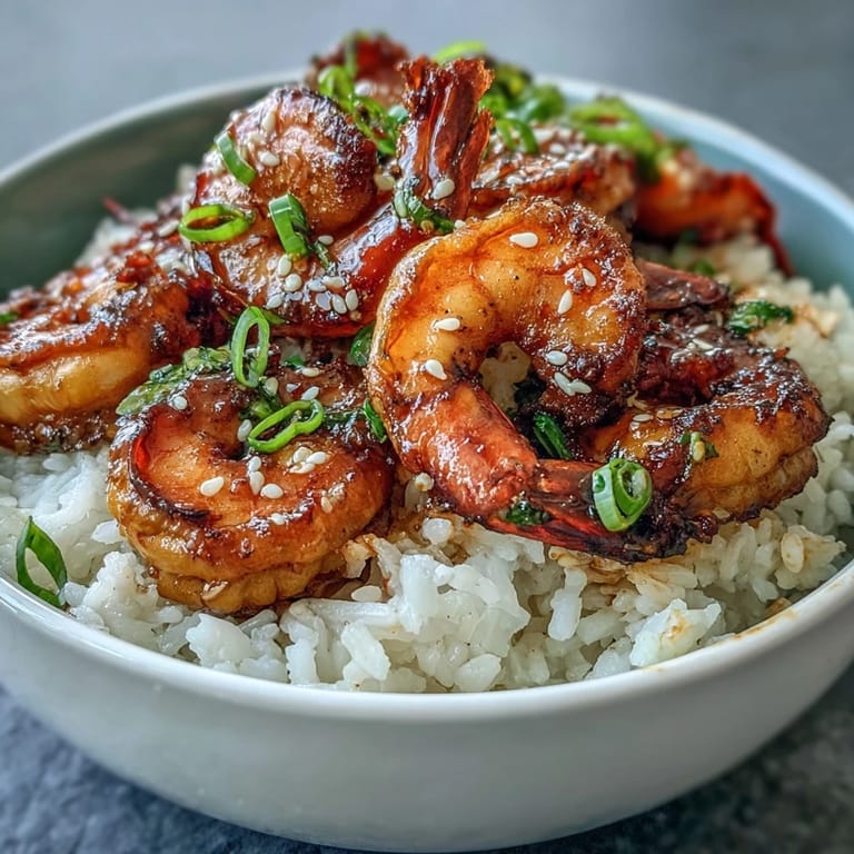 A colorful high protein shrimp rice bowl featuring sautéed shrimp, steamed broccoli, and julienned carrots over seasoned rice, garnished with sesame seeds.