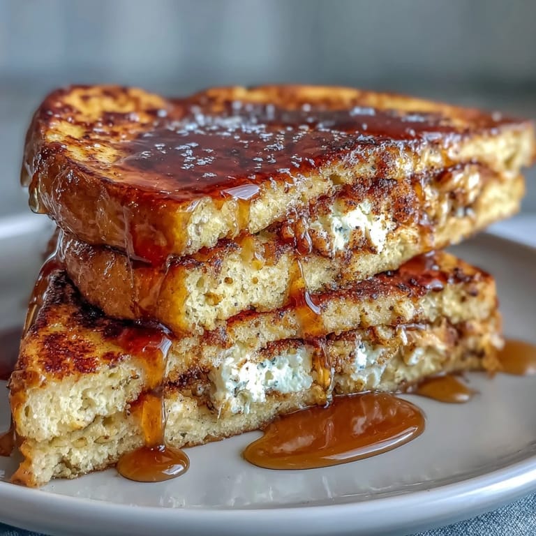 Stack of protein-packed French toast served with berries, ready for easy make-ahead breakfast meal prep.