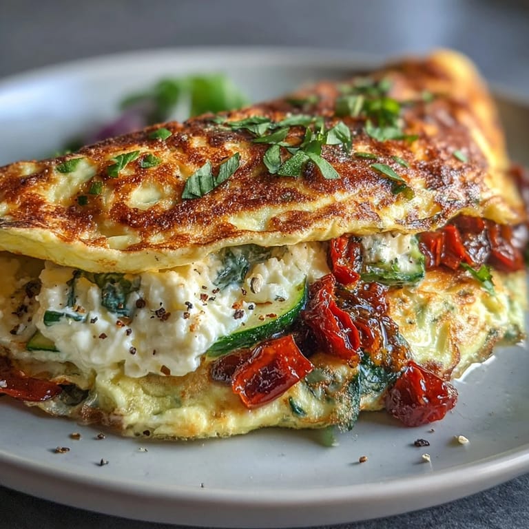 High-protein omelette with vibrant spinach, bell peppers, and mushrooms, offering a satisfying, low-calorie option for busy mornings or post-workout fuel.