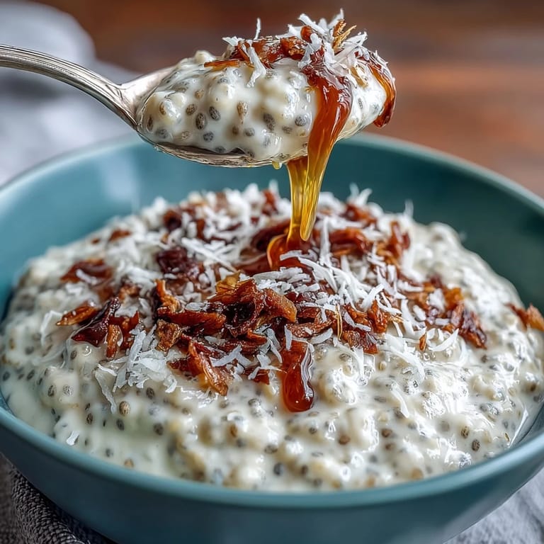 Protein chia pudding layered with coconut, vanilla, and fresh fruit for a satisfying, nourishing treat.