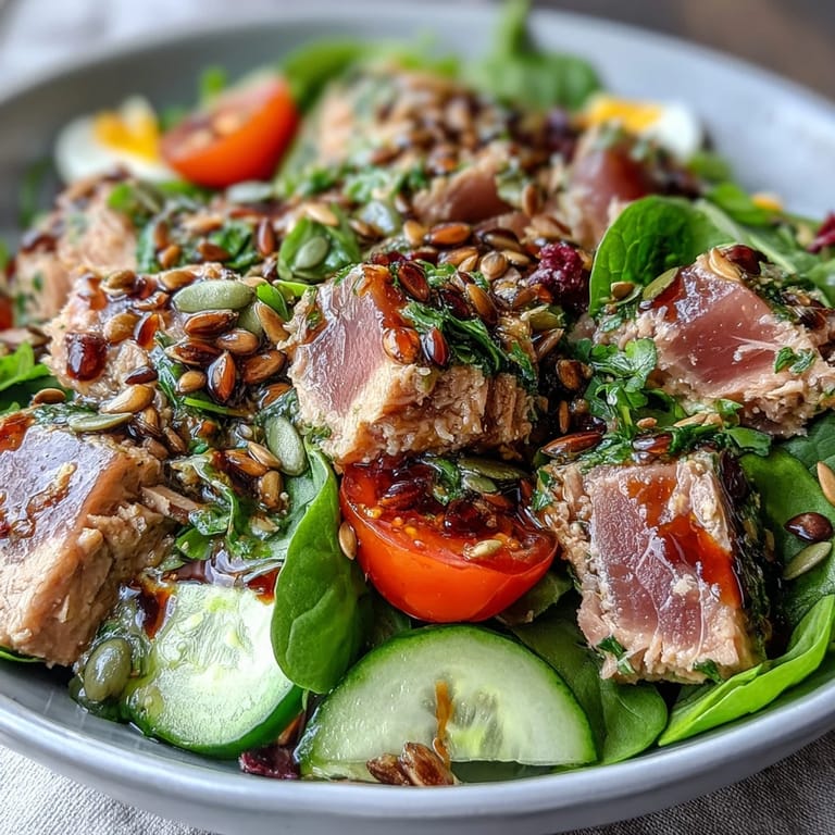 Nutritious tuna salad bowl featuring protein-rich tuna, boiled eggs, and mixed greens with lemon dressing.
