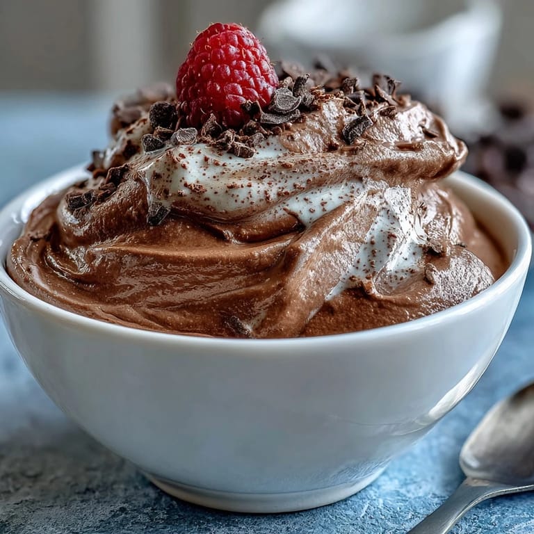 Velvety chocolate protein yogurt swirled with cocoa, served with crunchy nuts for a satisfying treat.  