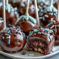 Festive graduation cake pops in school colors, dipped in chocolate and decorated with edible glitter.