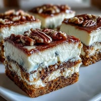 Creamy carrot cake cheesecake bars with a marbled swirl of spiced carrot cake and rich cheesecake.  