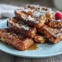 Golden brown, protein-packed Low Calorie Protein French Toast topped with fresh berries.