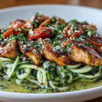 Low Calorie Chicken Zucchini Noodles, a vibrant, healthy dish with tender chicken and fresh herbs.