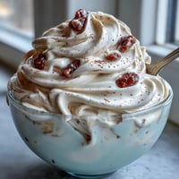 A creamy bowl of high protein yogurt snack with vanilla whey powder and fresh berries on top.